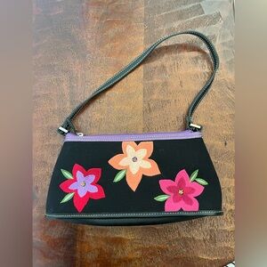 90’s Y2K embroidered flowers boho whimsigoth hippie canvas mini shoulder bag